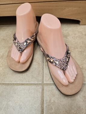 Embellished Pink Jeweled Thong Sandals